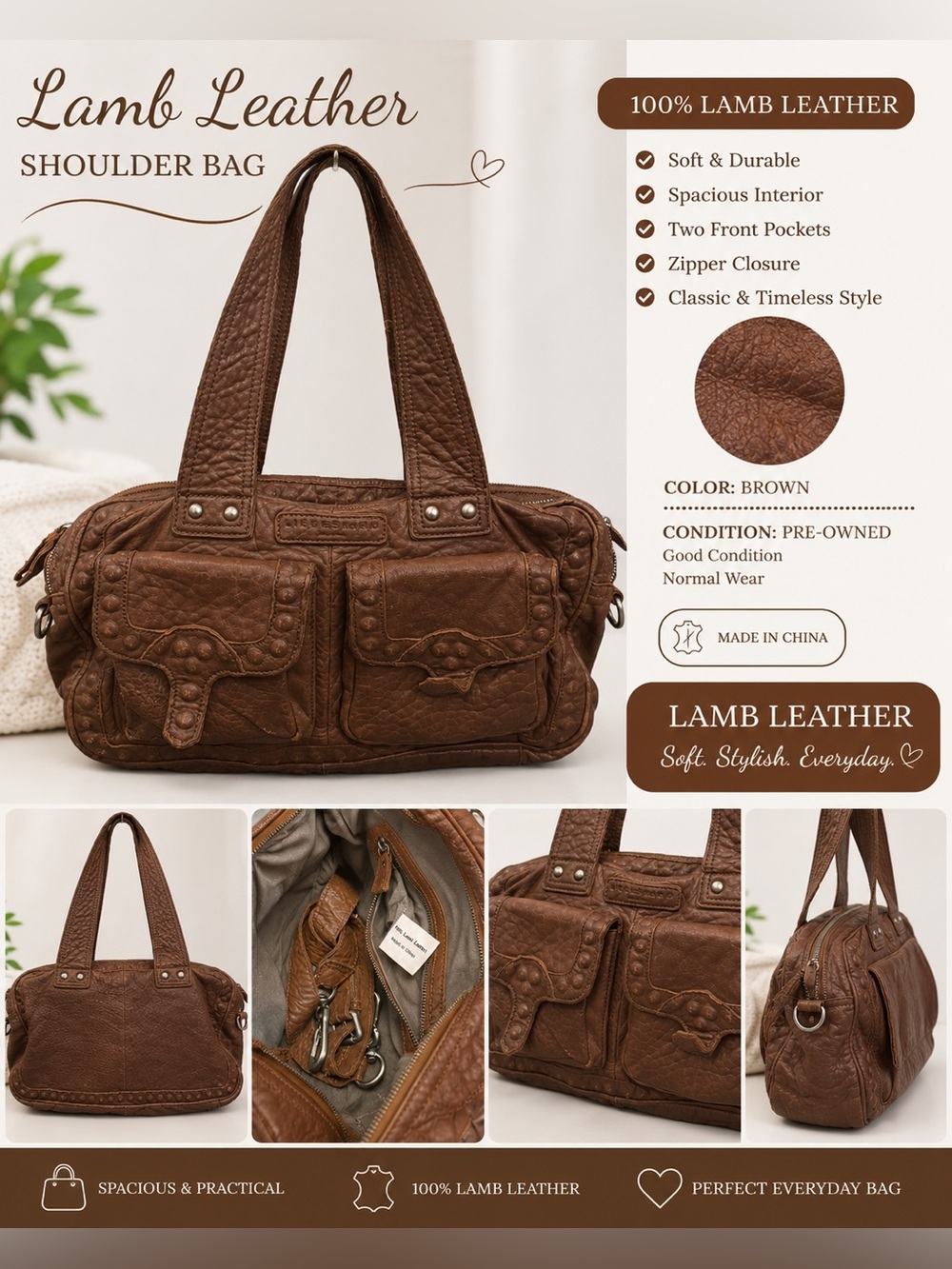 Liebeskind Lamb Leather Brown Shoulder Bag used condition